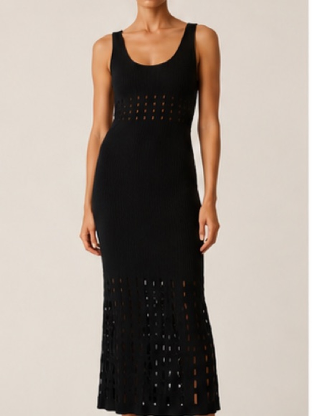 ALEXIS Marinet Rib-Knit Cut-Out Midi Dress – Black | Sample Sale